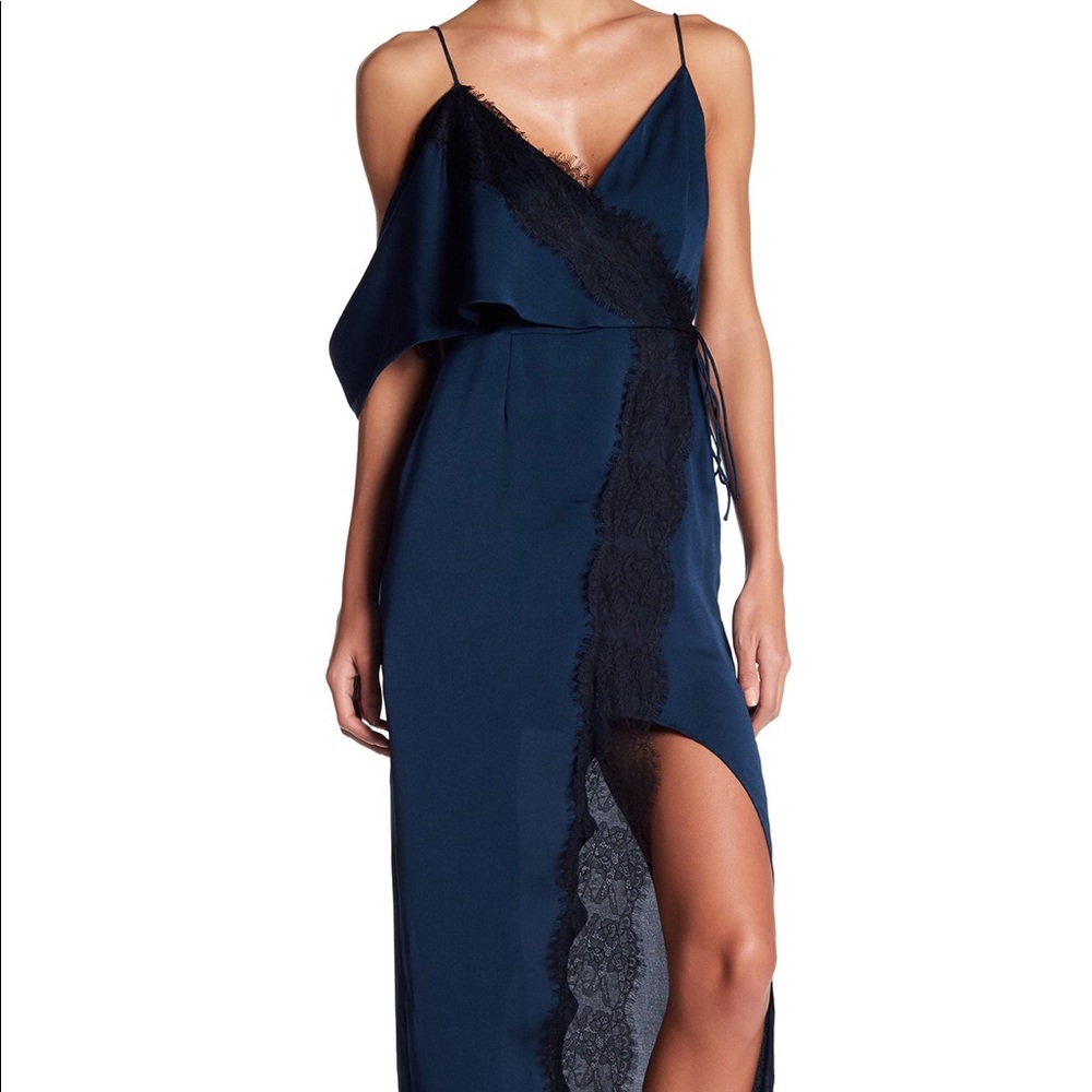NWT Keepsake Stop Me Lace Trim Maxi Dress in Navy